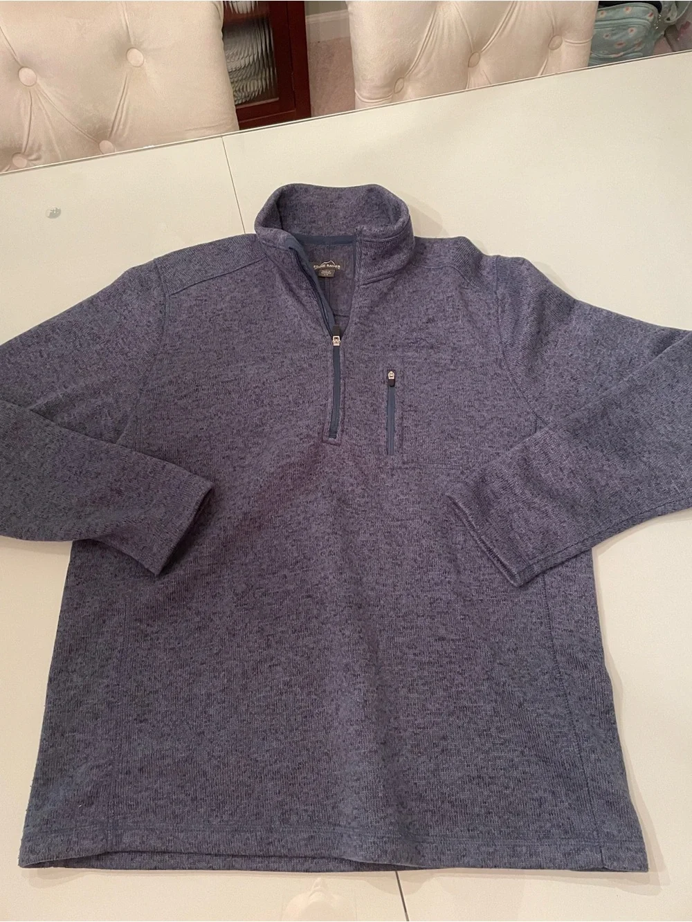 Eddie Bauer Men's Heathered Blue Quarter-Zip Pullover